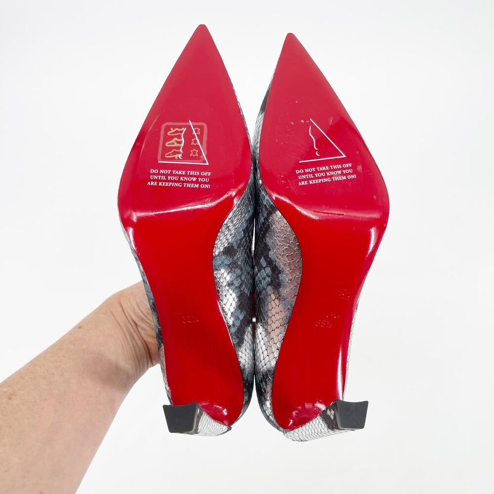 Christian Louboutin Condora 85 Silver Snake Embossed Pointed Toe Pumps EU 38.5 - Picture 9 of 10